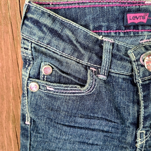 Levi's Baby Girls Flare Jeans Bottoms Blue W/Pink Buttons Sz 12 Months NWT - Picture 4 of 12